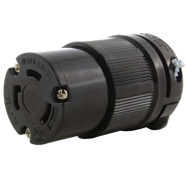 Locking Connector, L5-30R, 30 A, 125V AC, Single Phase, Screw Terminals, Black